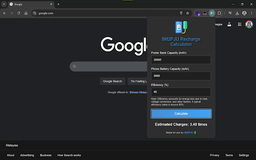 9M2PJU Recharge Calculator from Chrome web store to be run with OffiDocs Chromium online 9M2PJU Recharge Calculator from Chrome web store to be run with OffiDocs Chromium online