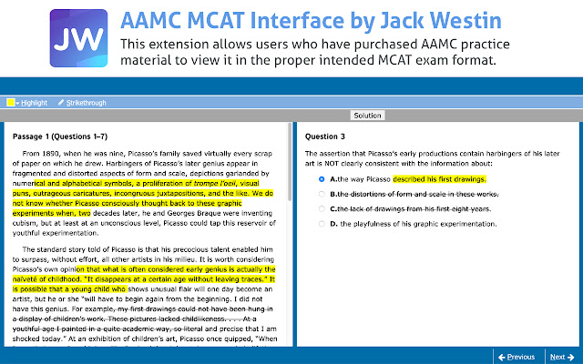 AAMC MCAT Interface by Jack Westin from Chrome web store to be run with OffiDocs Chromium online AAMC MCAT Interface by Jack Westin from Chrome web store to be run with OffiDocs Chromium online