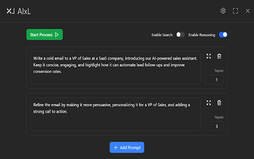 AIxL Prompter Boost ChatGPT Claude with Bulk Prompting from Chrome web store to be run with OffiDocs Chromium online AIxL Prompter Boost ChatGPT Claude with Bulk Prompting from Chrome web store to be run with OffiDocs Chromium online