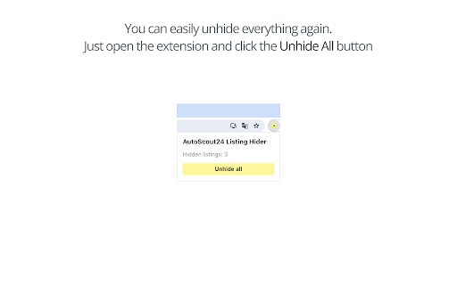 AutoScout24 Listing Hider from Chrome web store to be run with OffiDocs Chromium online AutoScout24 Listing Hider from Chrome web store to be run with OffiDocs Chromium online