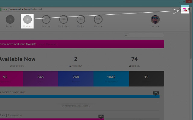 Better WaniKani Notifier from Chrome web store to be run with OffiDocs Chromium online Better WaniKani Notifier from Chrome web store to be run with OffiDocs Chromium online