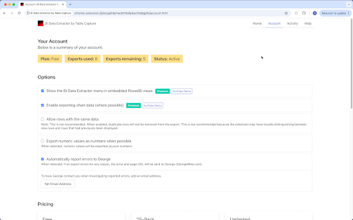 BI Data Extractor by Table Capture from Chrome web store to be run with OffiDocs Chromium online BI Data Extractor by Table Capture from Chrome web store to be run with OffiDocs Chromium online