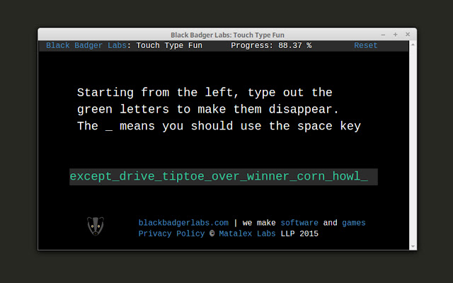 Black Badger Labs: Touch Type Fun from Chrome web store to be run with OffiDocs Chromium online Black Badger Labs: Touch Type Fun from Chrome web store to be run with OffiDocs Chromium online