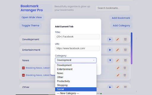 Bookmark Arranger Pro from Chrome web store to be run with OffiDocs Chromium online Bookmark Arranger Pro from Chrome web store to be run with OffiDocs Chromium online