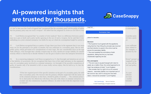 CaseSnappy Summarizer: AI Powered Legal Insights from Chrome web store to be run with OffiDocs Chromium online CaseSnappy Summarizer: AI Powered Legal Insights from Chrome web store to be run with OffiDocs Chromium online
