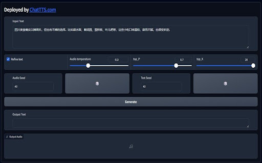 ChatTTS: Text to Speech For Chat from Chrome web store to be run with OffiDocs Chromium online ChatTTS: Text to Speech For Chat from Chrome web store to be run with OffiDocs Chromium online