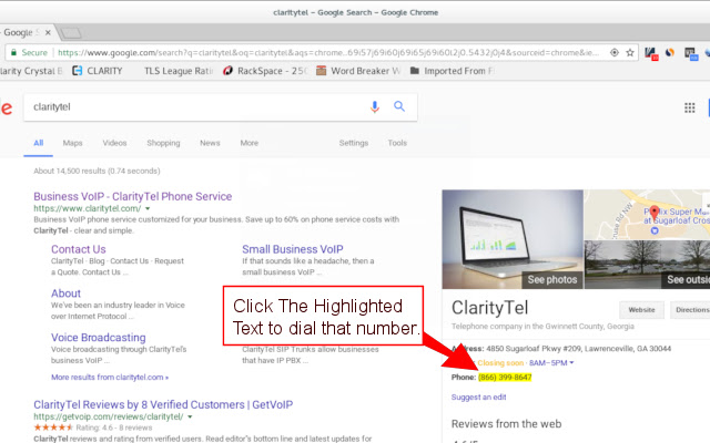 ClarityTel click2dial from Chrome web store to be run with OffiDocs Chromium online ClarityTel click2dial from Chrome web store to be run with OffiDocs Chromium online