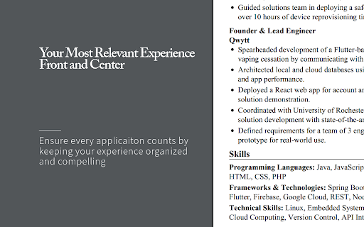 ClickCV Resumes Tailored for Every Job Listing from Chrome web store to be run with OffiDocs Chromium online ClickCV Resumes Tailored for Every Job Listing from Chrome web store to be run with OffiDocs Chromium online