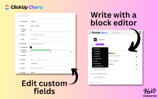 ClickUp Champ from Chrome web store to be run with OffiDocs Chromium online ClickUp Champ from Chrome web store to be run with OffiDocs Chromium online