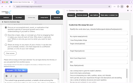 Common App Helper from Chrome web store to be run with OffiDocs Chromium online Common App Helper from Chrome web store to be run with OffiDocs Chromium online