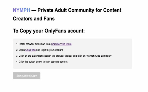 Copy Content to Nymph.Club from Chrome web store to be run with OffiDocs Chromium online Copy Content to Nymph.Club from Chrome web store to be run with OffiDocs Chromium online