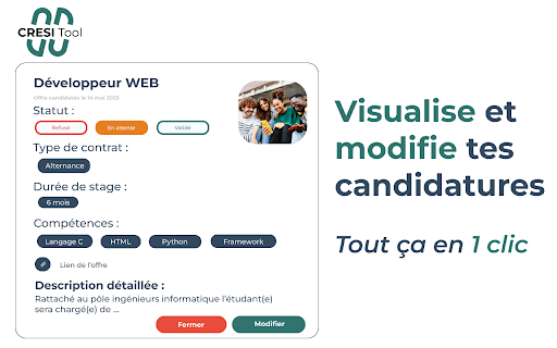 CRESI Tool Suivi automatique de candidature from Chrome web store to be run with OffiDocs Chromium online CRESI Tool Suivi automatique de candidature from Chrome web store to be run with OffiDocs Chromium online