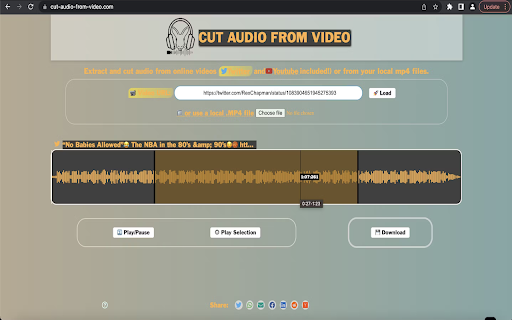 Cut audio from video (Twitter and Instagram) from Chrome web store to be run with OffiDocs Chromium online Cut audio from video (Twitter and Instagram) from Chrome web store to be run with OffiDocs Chromium online