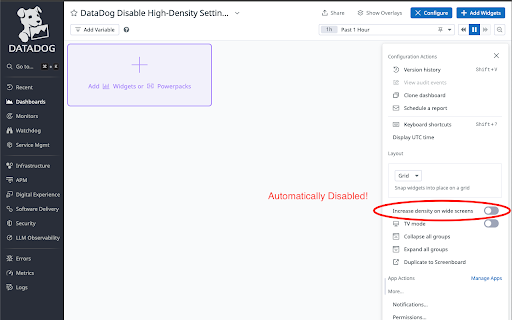 DataDog Automatic High Density Setting Disabler from Chrome web store to be run with OffiDocs Chromium online DataDog Automatic High Density Setting Disabler from Chrome web store to be run with OffiDocs Chromium online