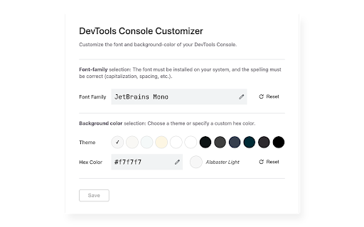 Devtools Console Customizer from Chrome web store to be run with OffiDocs Chromium online Devtools Console Customizer from Chrome web store to be run with OffiDocs Chromium online