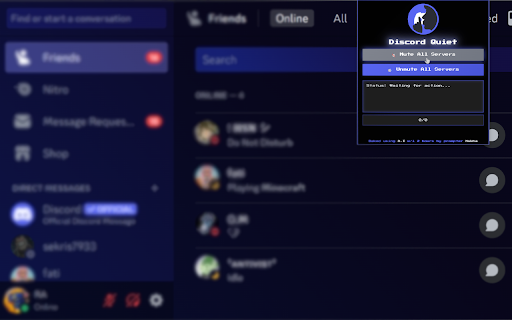 Discord Quiet Mute/UnMute All Servers from Chrome web store to be run with OffiDocs Chromium online Discord Quiet Mute/UnMute All Servers from Chrome web store to be run with OffiDocs Chromium online