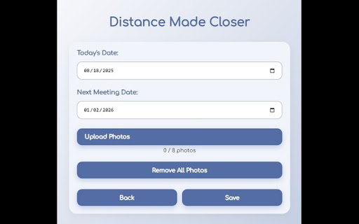 Distance Made Closer from Chrome web store to be run with OffiDocs Chromium online Distance Made Closer from Chrome web store to be run with OffiDocs Chromium online