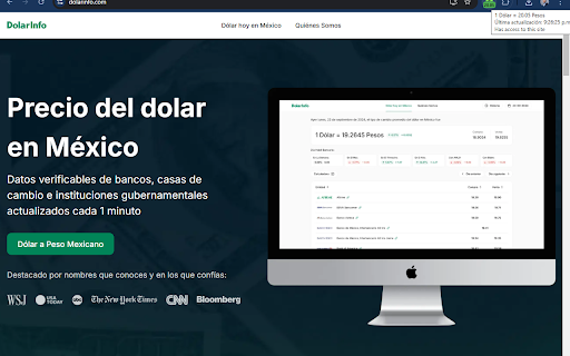 Dólar a Peso: Tipo de Cambio en Tiempo Real para México from Chrome web store to be run with OffiDocs Chromium online Dólar a Peso: Tipo de Cambio en Tiempo Real para México from Chrome web store to be run with OffiDocs Chromium online