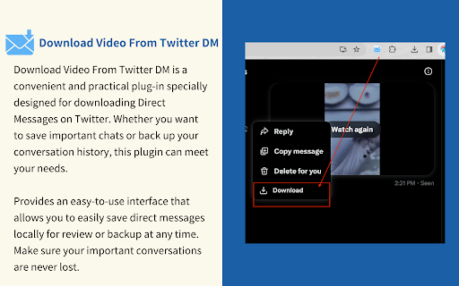 Download Video From Twitter DM from Chrome web store to be run with OffiDocs Chromium online Download Video From Twitter DM from Chrome web store to be run with OffiDocs Chromium online