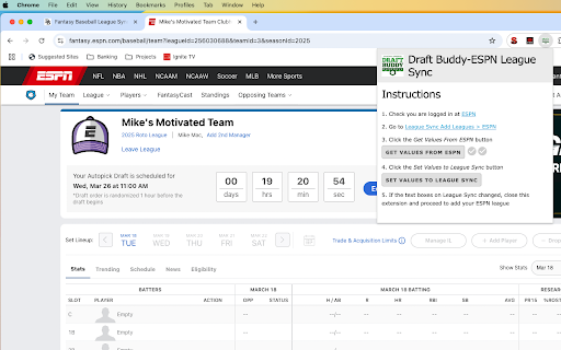 Draft Buddy ESPN League Sync from Chrome web store to be run with OffiDocs Chromium online Draft Buddy ESPN League Sync from Chrome web store to be run with OffiDocs Chromium online