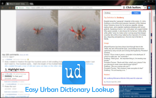 Easy Urban Dictionary Lookup from Chrome web store to be run with OffiDocs Chromium online Easy Urban Dictionary Lookup from Chrome web store to be run with OffiDocs Chromium online