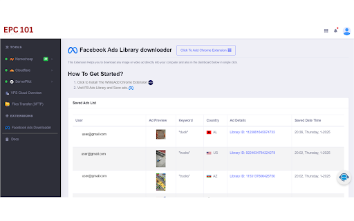 EPC 101 FB Library Ads Downloader from Chrome web store to be run with OffiDocs Chromium online EPC 101 FB Library Ads Downloader from Chrome web store to be run with OffiDocs Chromium online