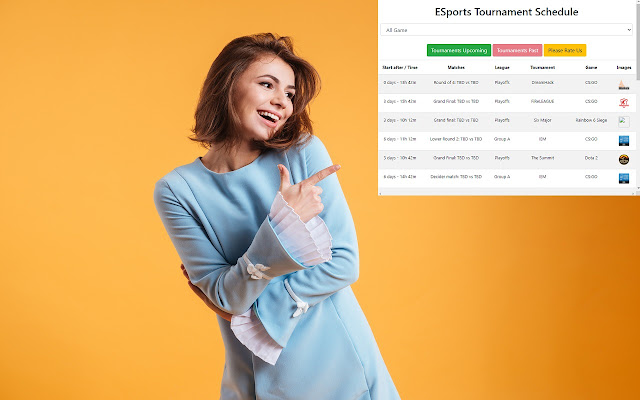 ESports Tournament Schedule from Chrome web store to be run with OffiDocs Chromium online ESports Tournament Schedule from Chrome web store to be run with OffiDocs Chromium online