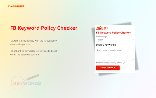 FB Keyword Policy Checker from Chrome web store to be run with OffiDocs Chromium online FB Keyword Policy Checker from Chrome web store to be run with OffiDocs Chromium online