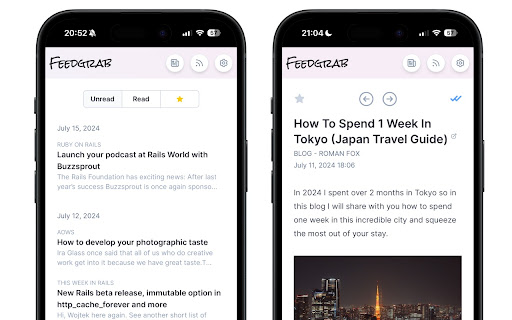 Feedgrab: A modern, beautiful and FREE RSS reader from Chrome web store to be run with OffiDocs Chromium online Feedgrab: A modern, beautiful and FREE RSS reader from Chrome web store to be run with OffiDocs Chromium online