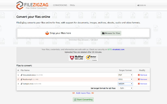FileZigZag Online Free Converter from Chrome web store to be run with OffiDocs Chromium online FileZigZag Online Free Converter from Chrome web store to be run with OffiDocs Chromium online