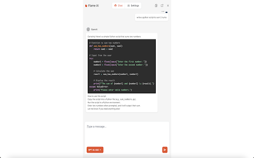 Flame AI from Chrome web store to be run with OffiDocs Chromium online Flame AI from Chrome web store to be run with OffiDocs Chromium online