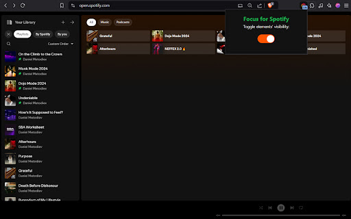 Focus for Spotify: Removes Spotify Recommendations from Chrome web store to be run with OffiDocs Chromium online Focus for Spotify: Removes Spotify Recommendations from Chrome web store to be run with OffiDocs Chromium online