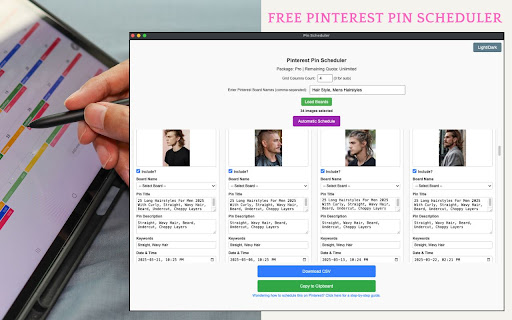 Free Pinterest Pin Scheduler from Chrome web store to be run with OffiDocs Chromium online Free Pinterest Pin Scheduler from Chrome web store to be run with OffiDocs Chromium online