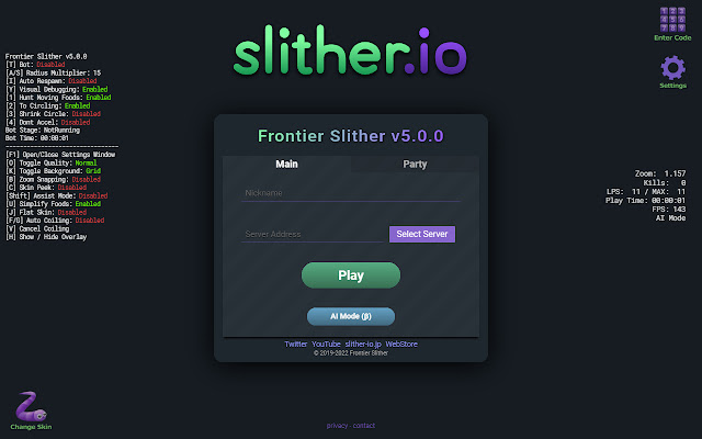 Frontier Slither from Chrome web store to be run with OffiDocs Chromium online Frontier Slither from Chrome web store to be run with OffiDocs Chromium online