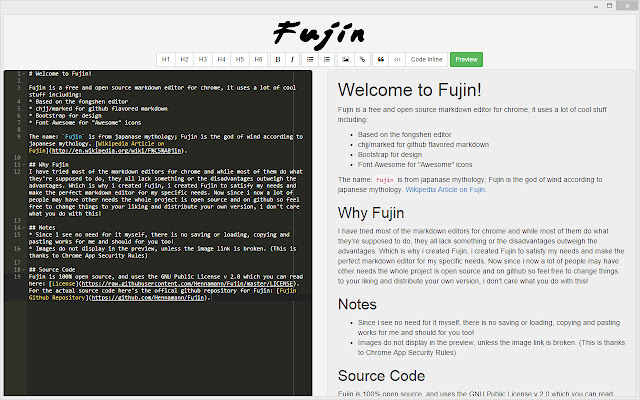 Fujin A Markdown Editor from Chrome web store to be run with OffiDocs Chromium online Fujin A Markdown Editor from Chrome web store to be run with OffiDocs Chromium online