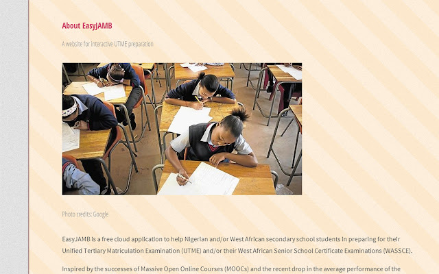 GCDC2013 EasyJAMB UTME And WASSCE Exam Aid from Chrome web store to be run with OffiDocs Chromium online GCDC2013 EasyJAMB UTME And WASSCE Exam Aid from Chrome web store to be run with OffiDocs Chromium online