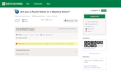 Geocache Solved from Chrome web store to be run with OffiDocs Chromium online Geocache Solved from Chrome web store to be run with OffiDocs Chromium online