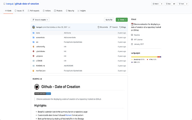 Github Date of creation from Chrome web store to be run with OffiDocs Chromium online Github Date of creation from Chrome web store to be run with OffiDocs Chromium online