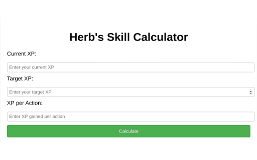Herbs Skill Calculator from Chrome web store to be run with OffiDocs Chromium online Herbs Skill Calculator from Chrome web store to be run with OffiDocs Chromium online