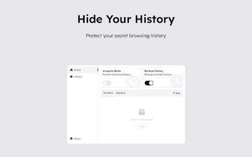 Hide my history from Chrome web store to be run with OffiDocs Chromium online Hide my history from Chrome web store to be run with OffiDocs Chromium online