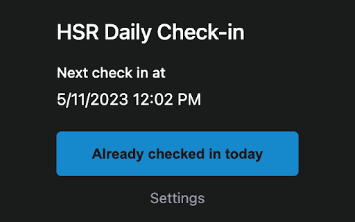 HSR Daily Check in from Chrome web store to be run with OffiDocs Chromium online HSR Daily Check in from Chrome web store to be run with OffiDocs Chromium online