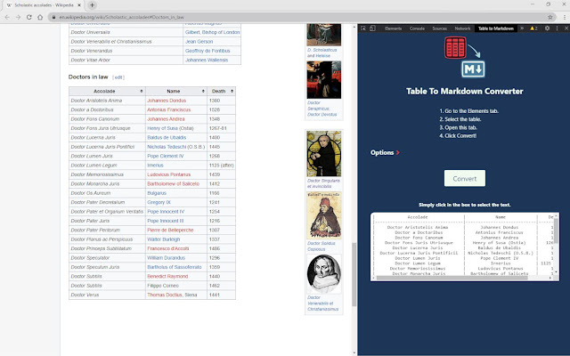 HTML Table to Markdown from Chrome web store to be run with OffiDocs Chromium online HTML Table to Markdown from Chrome web store to be run with OffiDocs Chromium online