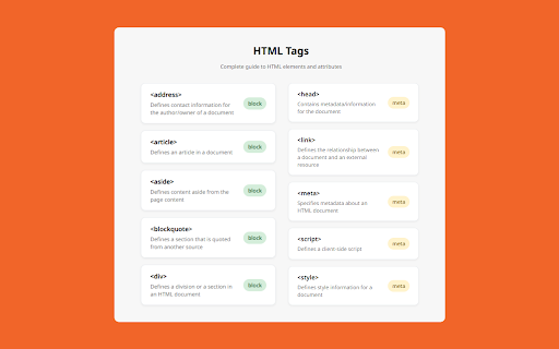 HTML Tags from Chrome web store to be run with OffiDocs Chromium online HTML Tags from Chrome web store to be run with OffiDocs Chromium online