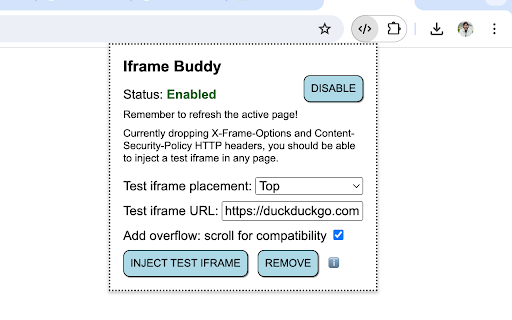 Iframe Buddy from Chrome web store to be run with OffiDocs Chromium online Iframe Buddy from Chrome web store to be run with OffiDocs Chromium online