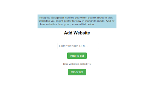 Incognito suggester from Chrome web store to be run with OffiDocs Chromium online Incognito suggester from Chrome web store to be run with OffiDocs Chromium online