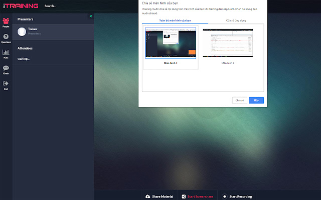 iTraining Share Screen from Chrome web store to be run with OffiDocs Chromium online iTraining Share Screen from Chrome web store to be run with OffiDocs Chromium online