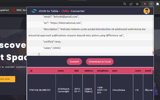 JSON to Table Converter Chiku Converter from Chrome web store to be run with OffiDocs Chromium online JSON to Table Converter Chiku Converter from Chrome web store to be run with OffiDocs Chromium online