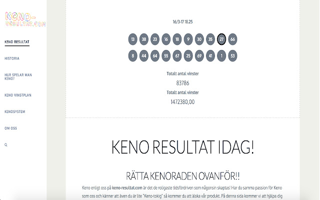Keno resultat.com from Chrome web store to be run with OffiDocs Chromium online Keno resultat.com from Chrome web store to be run with OffiDocs Chromium online