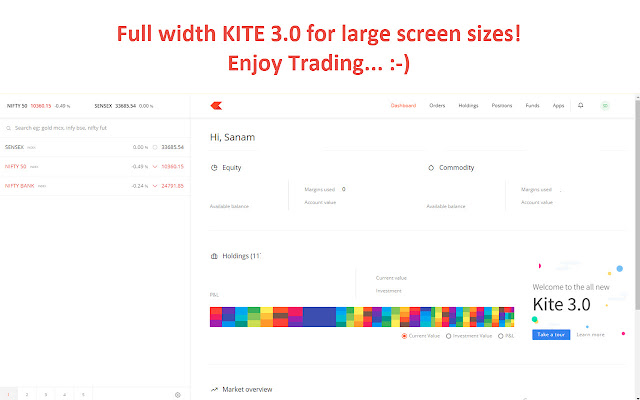 Kite 3.0 Full Width Zerodha Trading Platform from Chrome web store to be run with OffiDocs Chromium online Kite 3.0 Full Width Zerodha Trading Platform from Chrome web store to be run with OffiDocs Chromium online