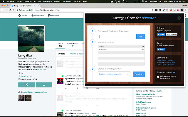 Larry Filter for Twitter from Chrome web store to be run with OffiDocs Chromium online Larry Filter for Twitter from Chrome web store to be run with OffiDocs Chromium online